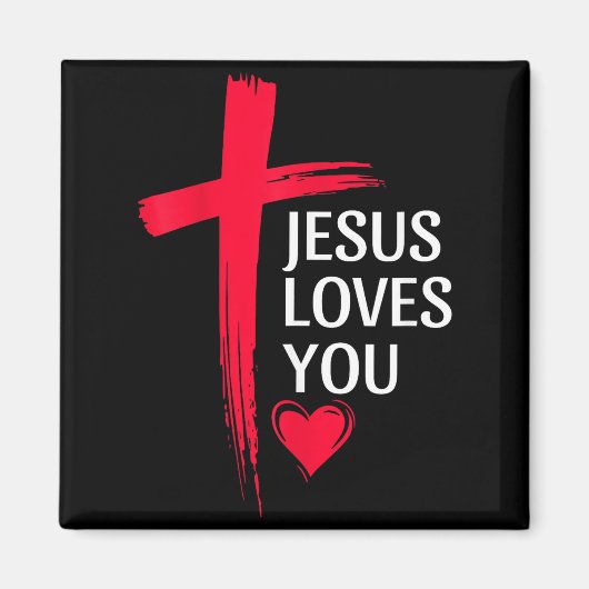 Aimant Jesus Loves You Christian Love Cross Heart Design  (Devant)