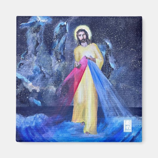 Aimant Jésus Miséricorde divine sur l'eau avec les Galaxi (Devant)