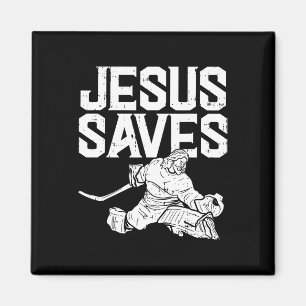 Aimant Jésus Sauve Gardien de Hockey sur Glace Sport Reli