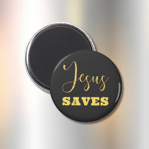 Aimant Jesus Saves Yellow Gold Parties scintillant