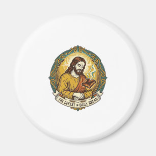 Aimant Jésus vaincu fumant du pain grillé brûlé petit-déj