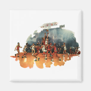 Aimant Jeu de basket-ball sportif vintage, joueurs de bas