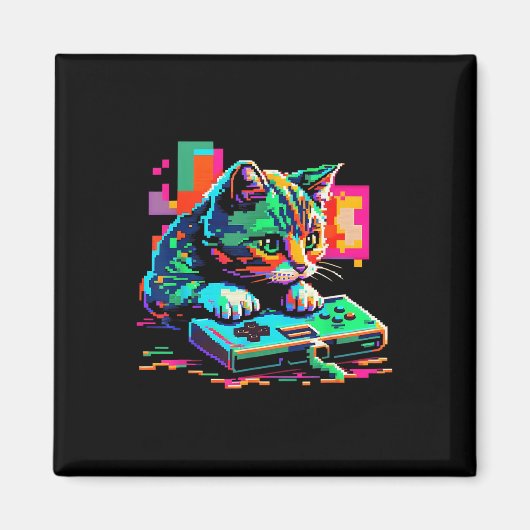 Aimant Jeu de chat 8 bits Jeu de chat Pixel Art Gamer Kit (Devant)