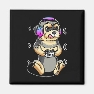 Aimant Jeu vidéo de chien Morkie Console de jeu Joueur