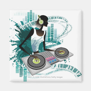 Aimant Jeune femme DJ à l'aide du Tourne-disque dans la