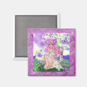 Aimant Jeune fille assise avec des fleurs 0 (Recto/Verso)