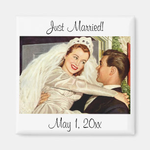 Aimant Jeunes mariés de mariage vintage, heureuse mariée 