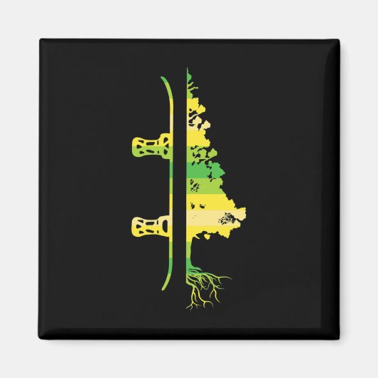 Aimant Jeux d'hiver Funky Mountain Snowboard Pine Tree (Devant)