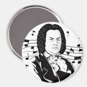 Aimant Johann Sebastian Bach Portrait et buste avec notes (Recto/Verso)