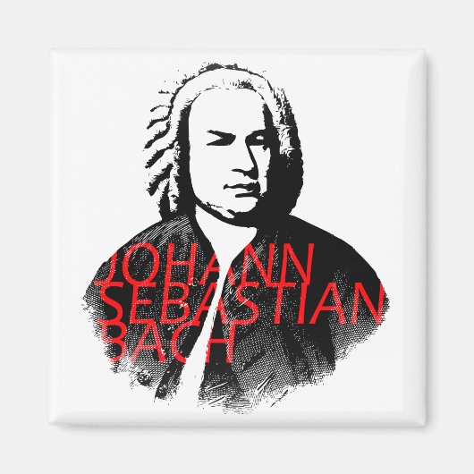 Aimant Johann Sebastian Bach portrait et lettres rouges (Devant)
