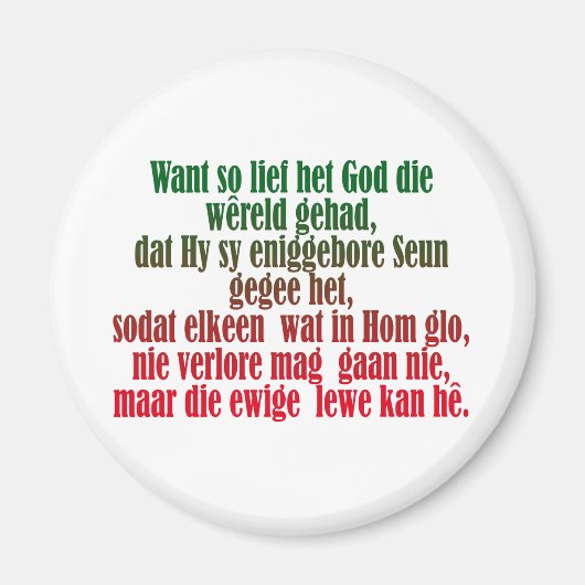 Aimant John 3:16 Afrikaans (Devant)