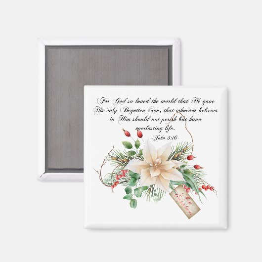 Aimant John 3:16 - Joyeux Noël Écriture Florale (Recto/Verso)