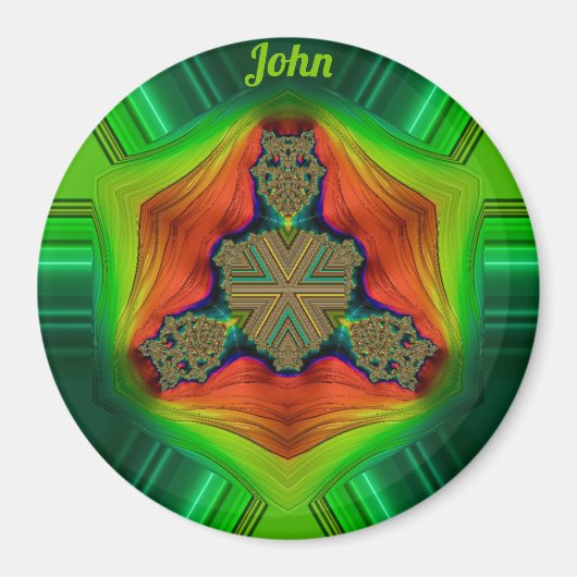 Aimant JOHN ~ Nuances violet, vert, rouge et orange (Devant)
