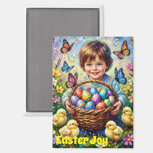 Aimant ~ JOIE DE PÂQUES ~ Panier d'oeufs de poussins ~ A