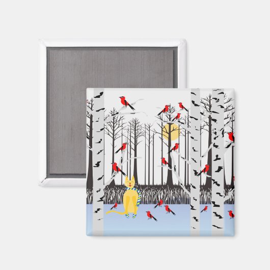 Aimant Joie d'hiver - Chat avec foulard Birch Trees Cardi (Recto/Verso)