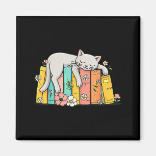 Aimant Joli adorable chat endormi et livres livre confort