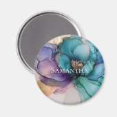 Aimant Joli Aqua bleu violet or Floral (Recto/Verso)