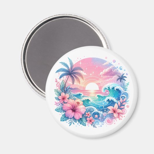 Aimant Joli Art côtier rose et bleu (Recto/Verso)