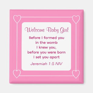 Aimant Joli Baby shower Bible Verse Barré Parti rose