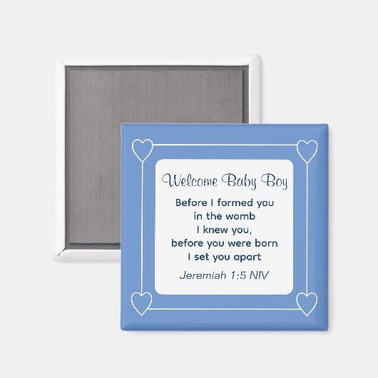 Aimant Joli Baby shower Bible Verse Bleu rayé (Recto/Verso)