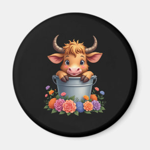 Aimant Joli bébé vache des Highlands avec fleurs Veau Ani