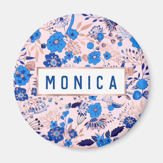 Aimant Joli bleu bleu bleu bleu bleu rose florale M (Devant)