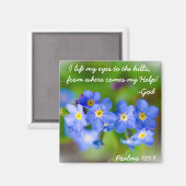 Aimant Joli bleu fleurs vers de la Bible Psaume 121:1 Aim (Recto/Verso)