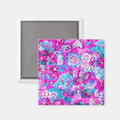 Aimant Joli bleu rose fleurs motif (Recto/Verso)