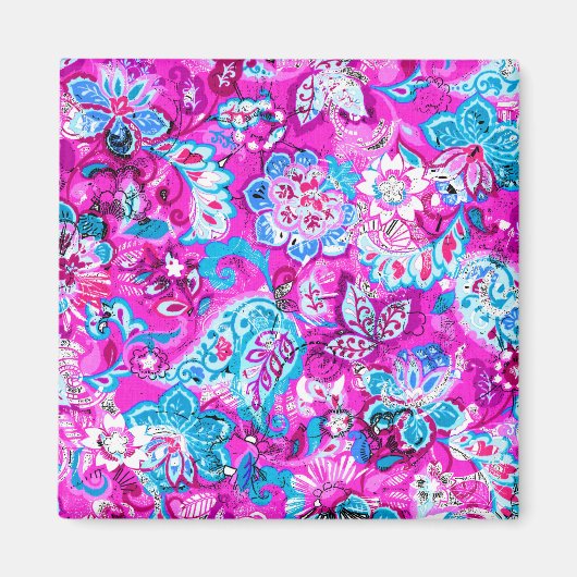Aimant Joli bleu rose fleurs motif (Devant)