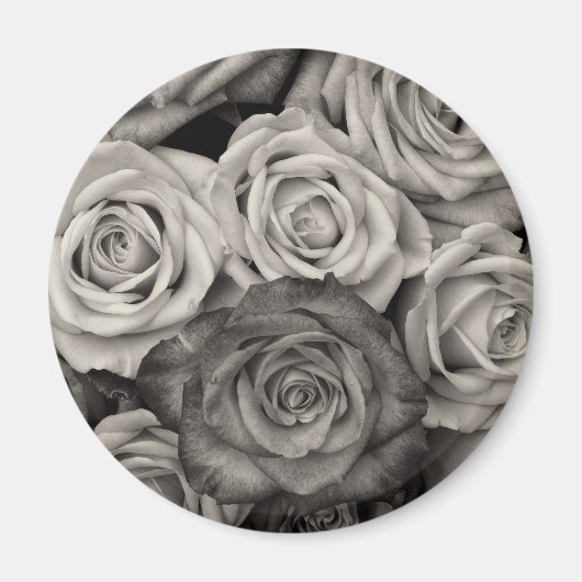 Aimant Joli Bouquet de fleurs en roses noires et blanches (Devant)