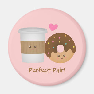 Aimant Joli café et donut amoureux, le couple parfait