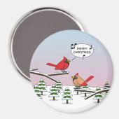 Aimant Joli Cardinal Rouge chanter Joyeux Noël (Recto/Verso)