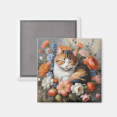 Aimant Joli chat calico et fleurs (Recto/Verso)