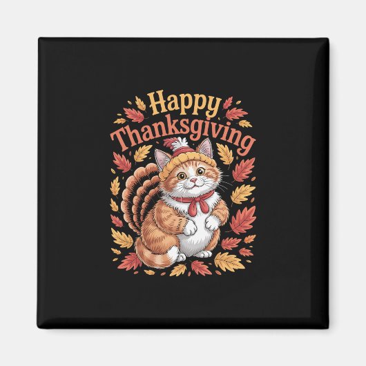 Aimant Joli chat de Thanksgiving Dinde drôle d'animal d'a (Devant)