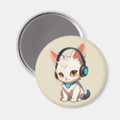 Aimant Joli chat élégant avec casque (Recto/Verso)
