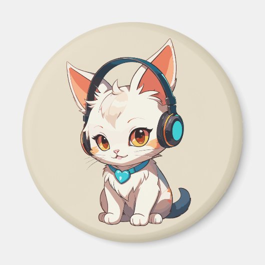 Aimant Joli chat élégant avec casque (Devant)