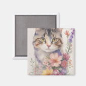 Aimant Joli Chat Floral Aquarelle (Recto/Verso)