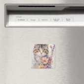 Aimant Joli Chat Floral Aquarelle (In Situ (Lave-vaisselle))