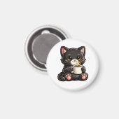 Aimant Joli Chat Noir avec Café (Recto/Verso)