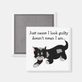 Aimant Joli chat noir avec tache et dicton (Recto/Verso)