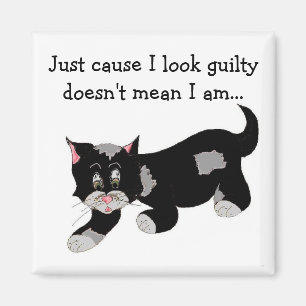 Aimant Joli chat noir avec tache et dicton