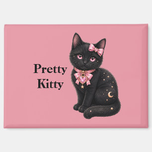 Aimant Joli Chat Noir Kitty en Rose