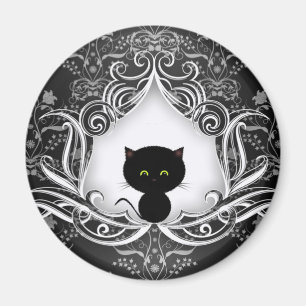 Aimant Joli Chat Noir sur Damas