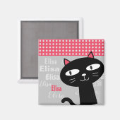 Aimant Joli chat points roses personnalisé nom (Recto/Verso)
