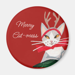 Aimant Joli chat rétro Noël - désordre rouge Noël