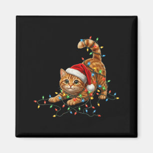 Aimant Joli chat tabby Noël Drôles de lumières Xmas Chat 