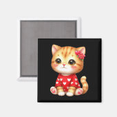 Aimant Joli chaton de la Saint-Valentin avec cœur (Recto/Verso)