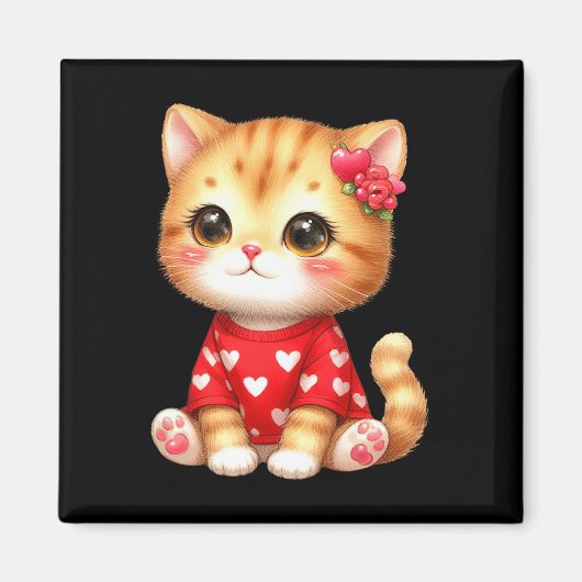 Aimant Joli chaton de la Saint-Valentin avec cœur (Devant)