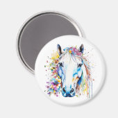 Aimant Joli Cheval Blanc Floral Personnalisé (Recto/Verso)