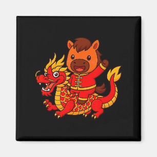 Aimant Joli cheval de feu montant un dragon chinois pour